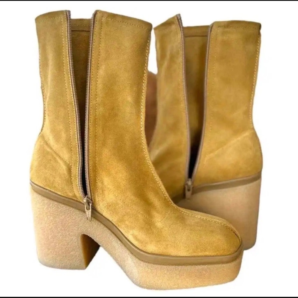 Free People Gigi Suede Platform Boot Beige Yellow Camel NEW Size 39.5/9.5